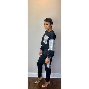2 piece sequin crop top and pants set